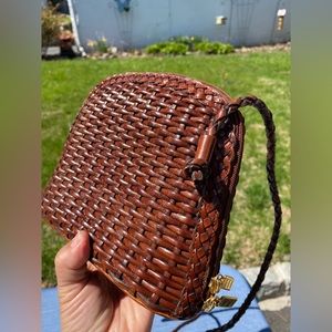 CEM Brown Leather Woven Braided Crossbody Shoulder Strap Handbag Purse